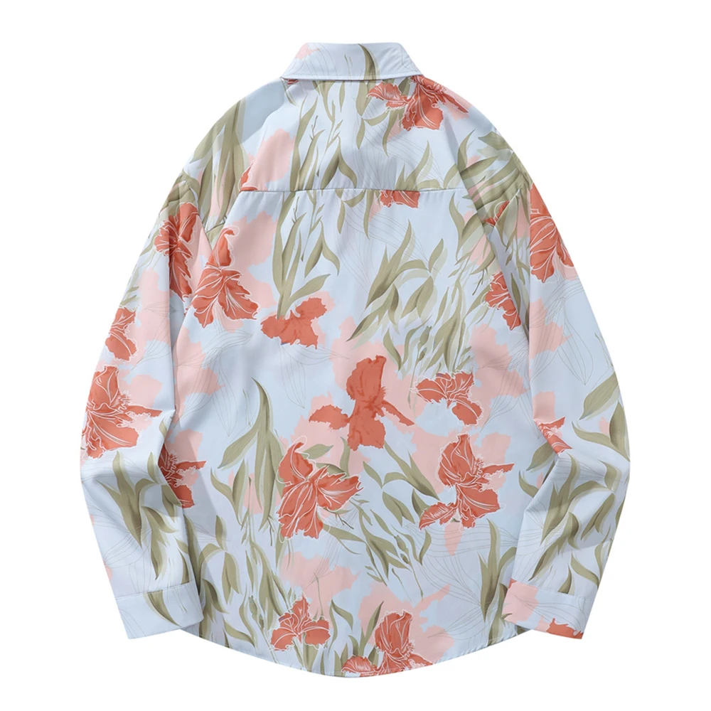 Flower Full Print Long Sleeve Men Women Shirts Thin Material Autumn Shirts for Man 2Colors