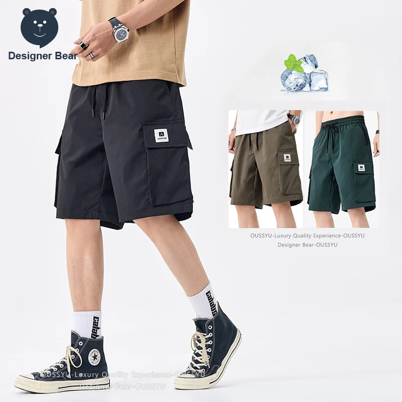 

Brand Clothing Men's Summer Ice Silk Cargo Shorts Baggy Straight Multi-pocket Work Knee Length Board Bermuda Shorts Camo Jorts