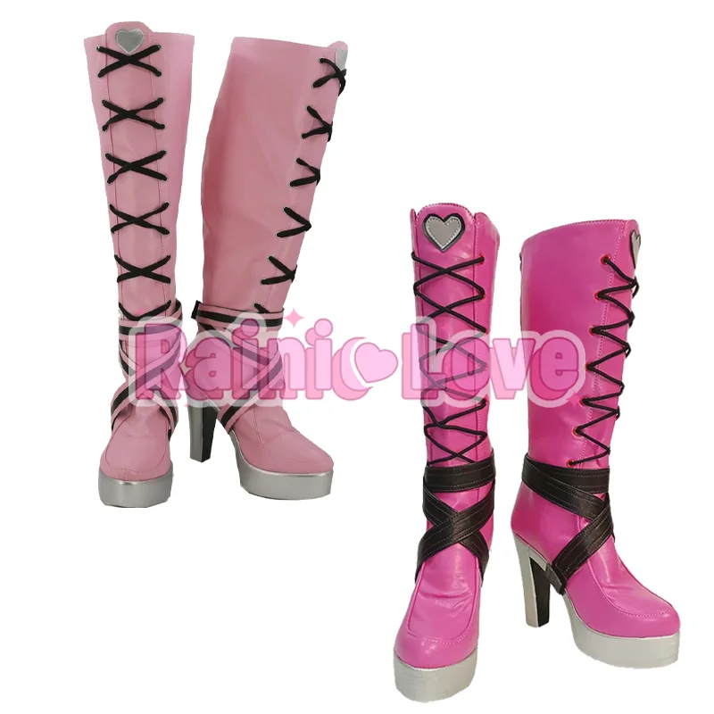 Anime Dracu Cosplay Shoes Pink Platform Boots Mid Calf High Heel Anime Footwear Women Vampire Adults Halloween Party Comic Con