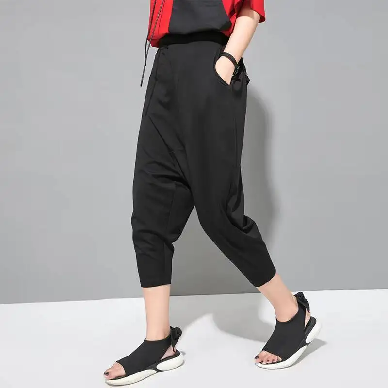 Pantalon en duvet pour femmes, Harlan, taille élastique, coutures de personnalité, grande taille, sept pantalons décontractés, nouvelle collection printemps et été