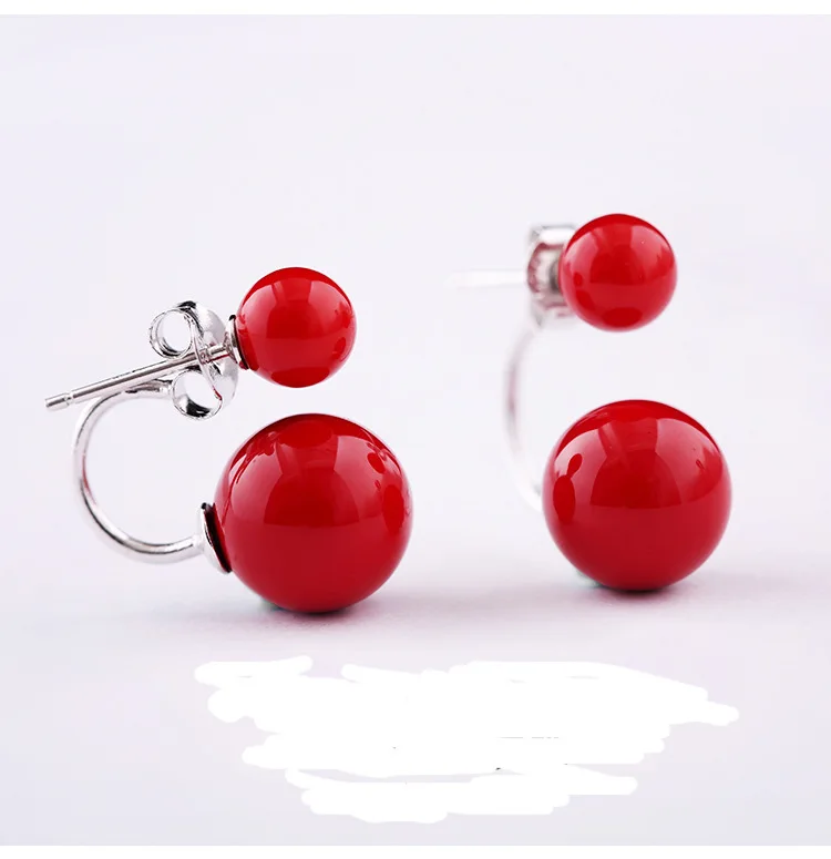 Reeti 925 Sterling Silver Prevent Allergy Red Pearls Stud Earrings for Women Wedding Earrings Jewelry Accessories