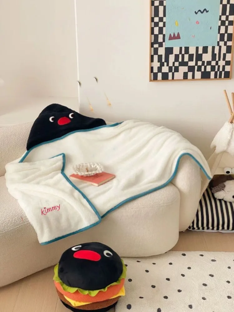 

Cartoon Pingu Throw Blanket Soft Big Soft Beds Blankets Cloak Office Dormitory Air Conditioning Four Seasons With Hat