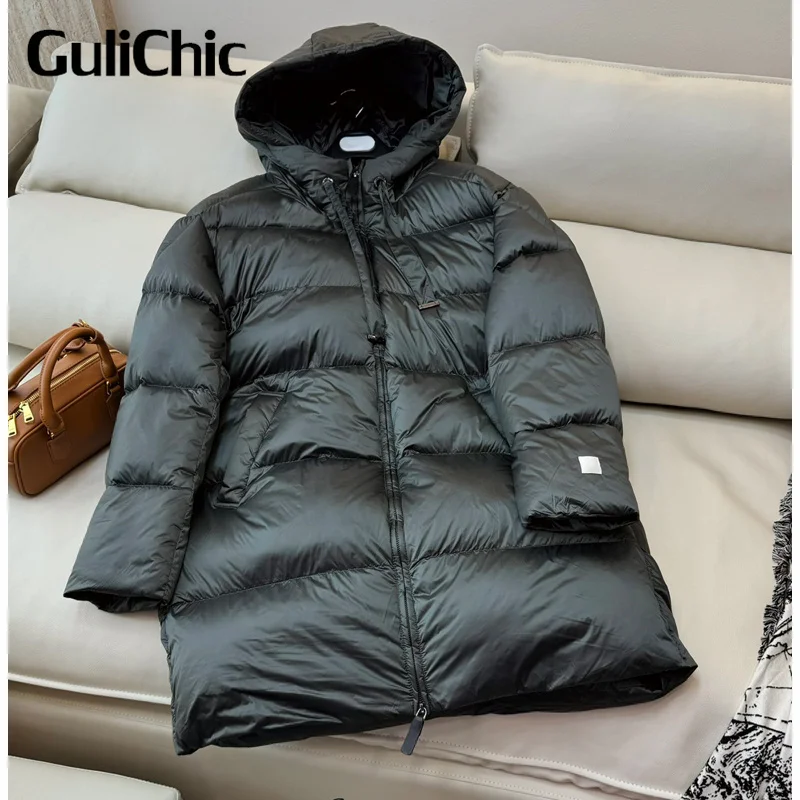 GuliChic-Chaqueta larga de manga larga con capucha para mujer, abrigo grueso con cremallera para mantener el calor, a la moda, 9,11