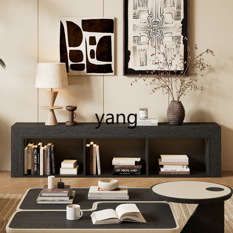 LH Modern Light Luxury TV Cabinet Black Oak Retro Floor Cabinet Solid Wood Cabinet