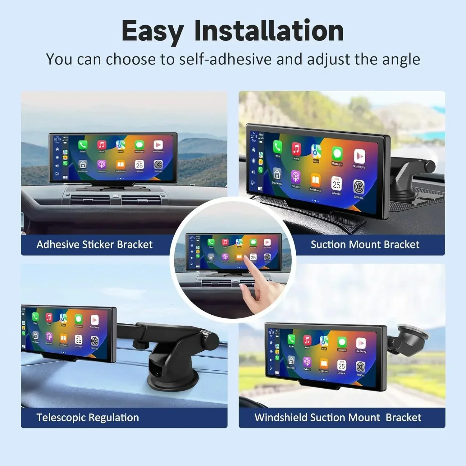 Portable 10.26'' Dash Cam Wireless CarPlay Android Auto Dashboard 4K Car DVR Dashboard Video Recorder Car Monitor GPS FM BT view 6