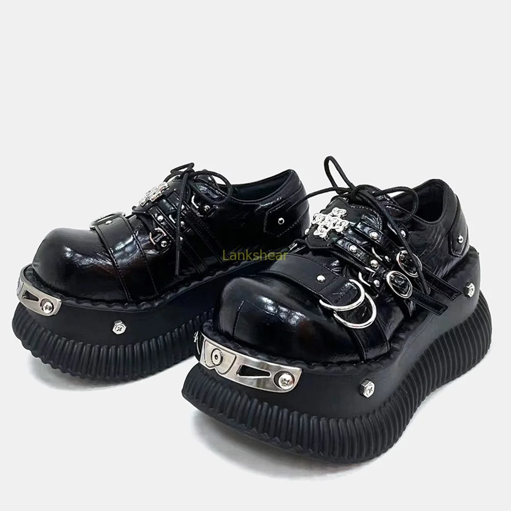 

Rivet Metal Decoration Thick Heel Ankle Boots Sexy Round Toe Cross Tied New Arrivals Fashion Women Casual Shoes