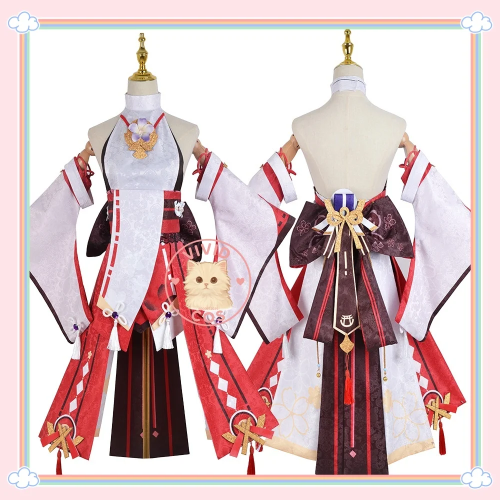 

Genshin Impact Yae Miko Inazuma Guuji of The Grand Narukami Shrine Cosplay Costume Green White Palette with Orange Full Outfits