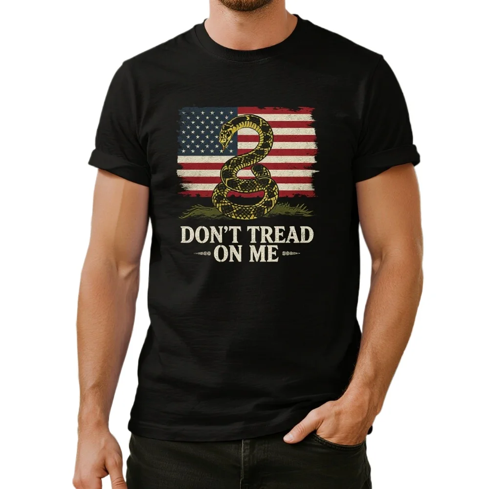

Don't Tread on Me. Rattlesnake Gun USA Flag Printed Patriotic T-Shirt. Summer Cotton Short Sleeve O-Neck Mens T Shirt New S-3XL
