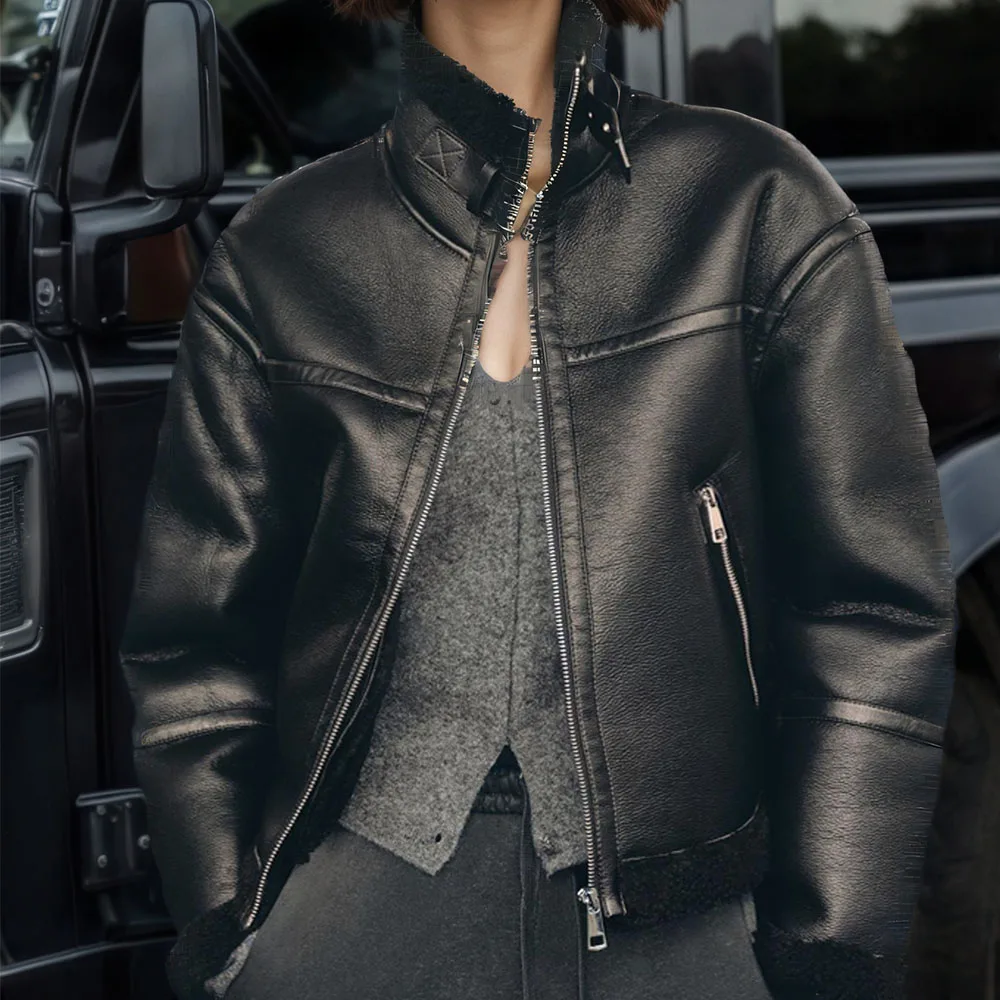 

Женская зимняя двухсторонняя флисовая куртка в европейском и американском уличном стиле