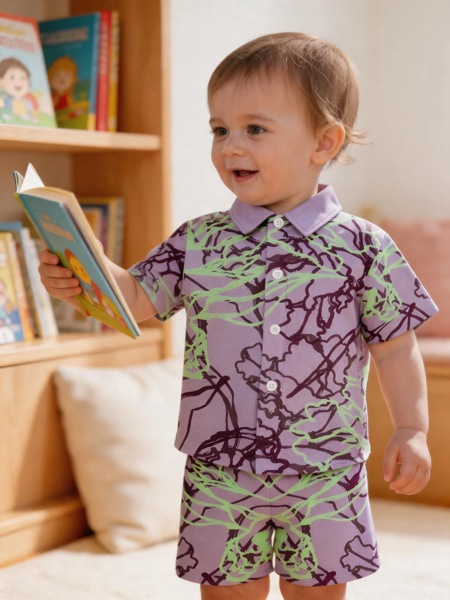 Baby shirt shorts, breathable sweat wicking and quick drying fabric, comfortable and versatile, cute and energetic baby outfit