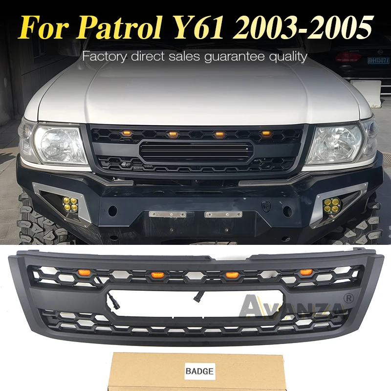 

Front Grille With LED Light Auto Parts Modified Racing grill Fits For 2003-2005 Nissan Patrol Y61 Grill