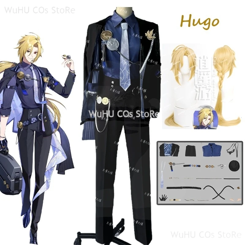 Hugo Cosplay Costume Zenless Zone Zero Black Suit Hugo Wig Game Uniform With Hat Props New Eridu Halloween Party For Women Men