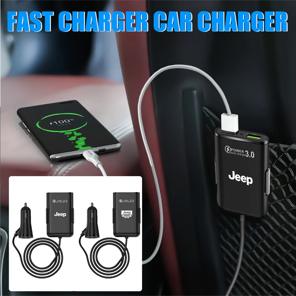Carregador de carro qc3.0, 4 portas, carregamento rápido, usb tipo-c, adaptador de carregamento rápido para jeep renegade patriot wrangler cherokee compass jk
