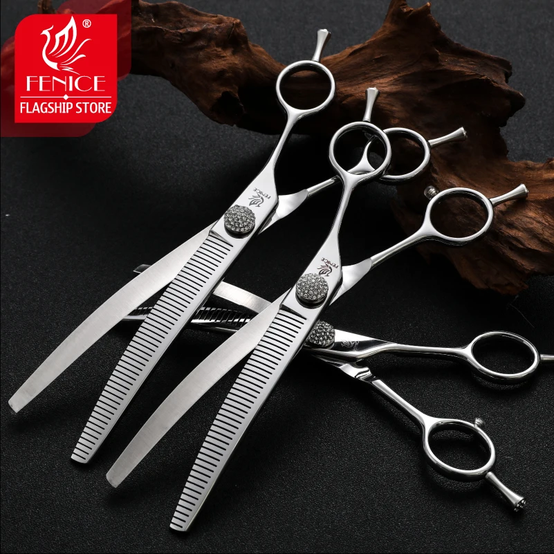 Fenice 6.5/7.0/7.5 inch Pet Hairdressing Shears JP440C Diamonds Curved Tooth Scissors for Dog beauty Thinning Rate 50%-55%