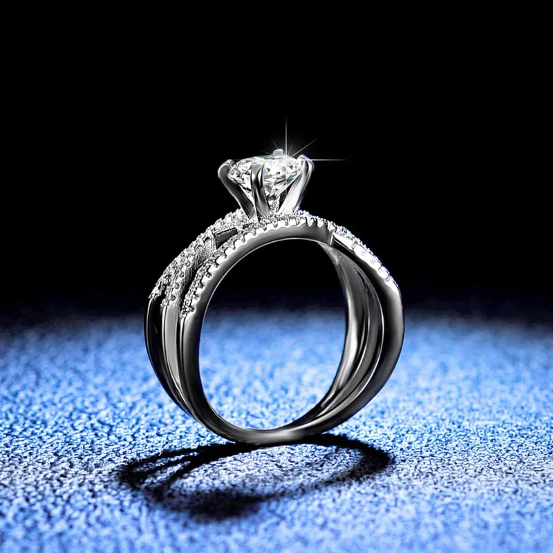 Real Moissanite Ring 6.5mm 1ct Diamonds Wedding Rings Sterling Silver For Women Wedding Party Fine Jewelry Gift Whoelsale