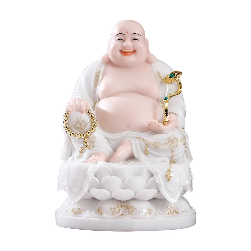 ZML white marble stone Maitreya Buddha, Maitreya Buddha ornament white porcelain big belly smiling Buddha living room offering