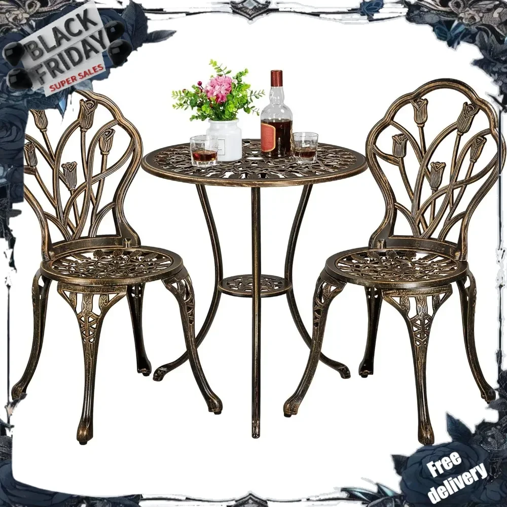 Patio Bistro Sets 3 Piece, Outdoor Rust-Resistant Cast Aluminum Garden Table and Chairs