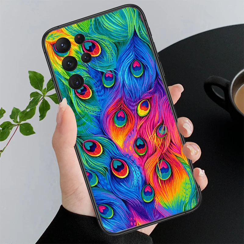 Peacock Feathers Phone Case For Samsung S25 S24 S23 S22 S21 S20 Ultra S20 S22 S21 S21 S20 FE S24 Plus