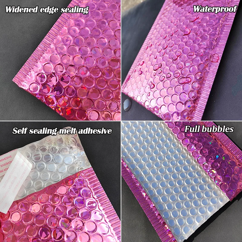 50/25pcs Rose Red Holographic Mailer Mailing Envelope Waterproof Courier Bag Padded Bubble Envelopes Shipping Bag for Packaging