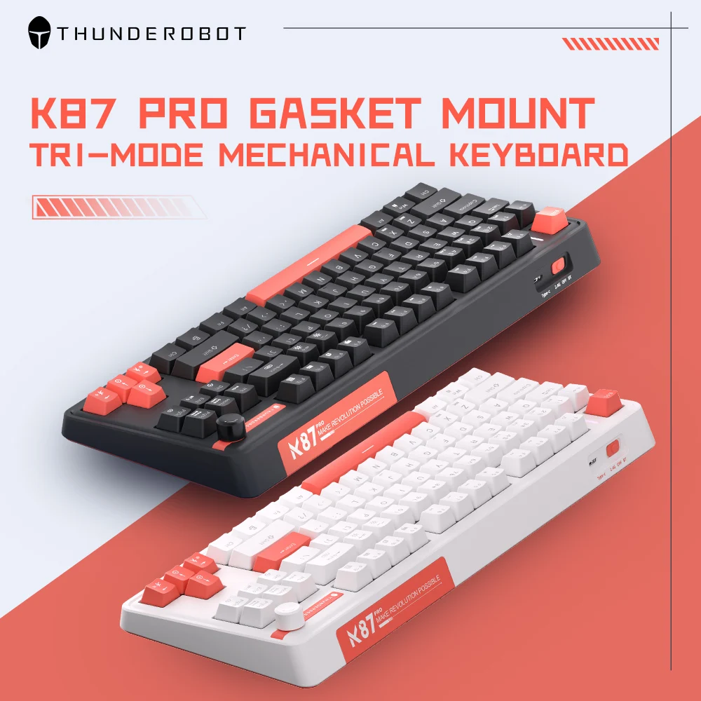 

Thunderobot K87Pro Mechanical Keyboard 80% TKL Layout Gasket Mount Tri-mode Connectivity Hot-swap PBT Keycaps For PC Laptop