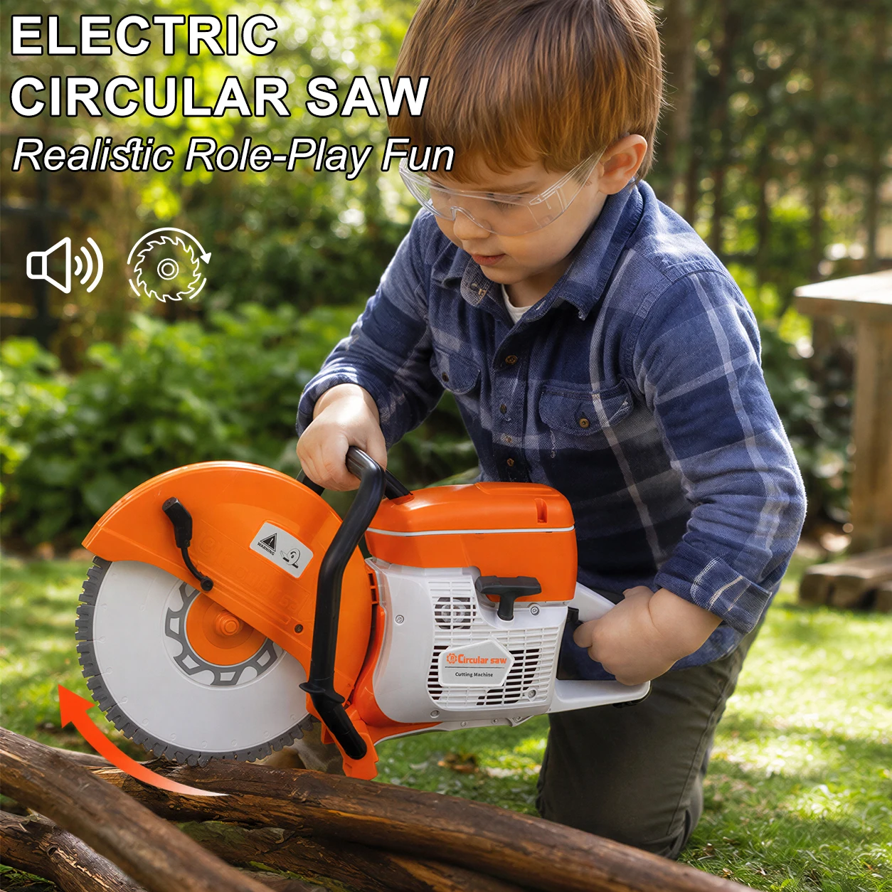 Kids Electric Circular Saw Toy with Realistic Sounds Rotating Blade Pretend Play Construction Tool for Builder Role Play Gifts