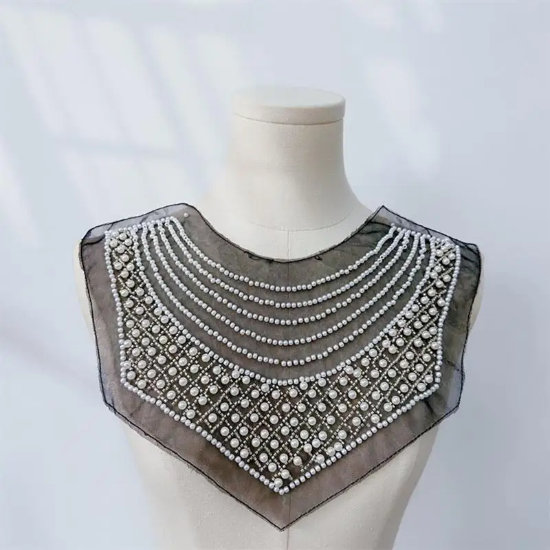 652F Delicate Polyester Collar Applique Mesh Embroidery Beadwork Collar Patches For Formal Event Costume Accessories