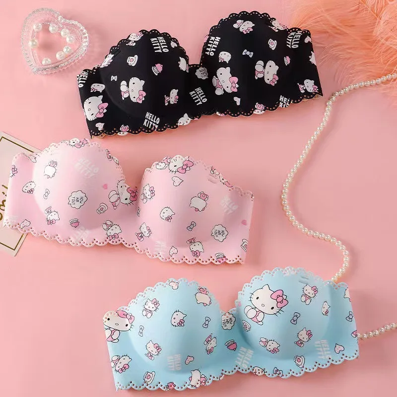 

Hello Kitty Sanrio Anime Kawaii Underwear Cute Cartoon New Sweet Girl Bra Bowknot Lace Comfortable Ventilate Lingerie Briefs Set