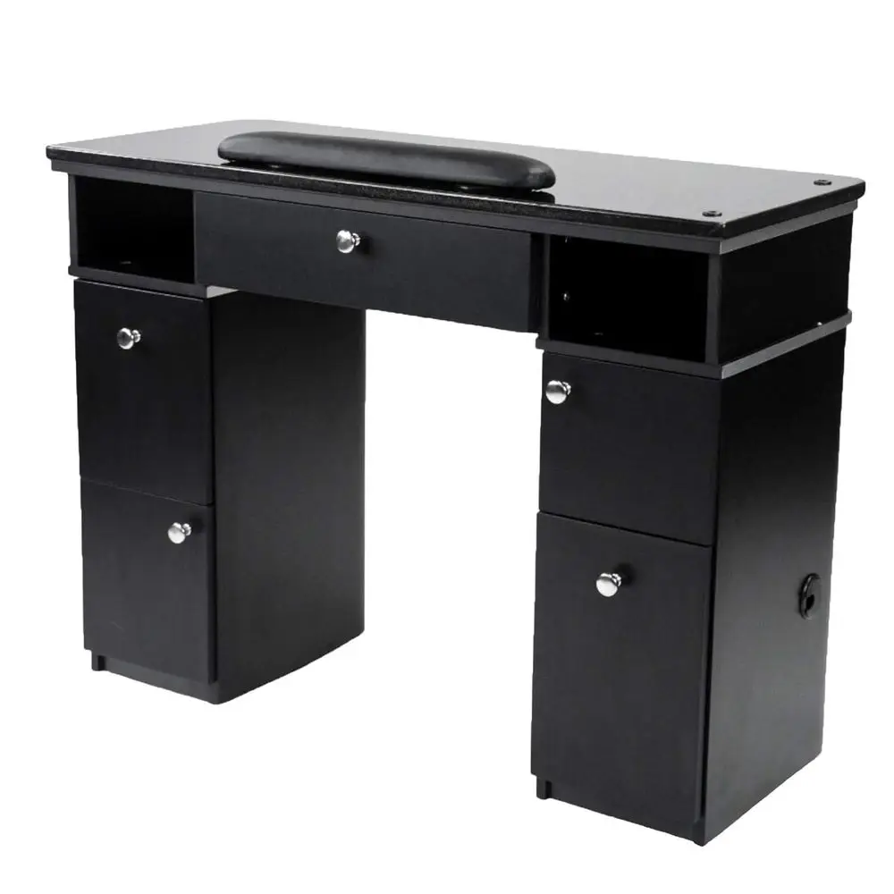 

Manicure Table with Marble Top, Nail Station, UV Hole, Black/Silver Finish