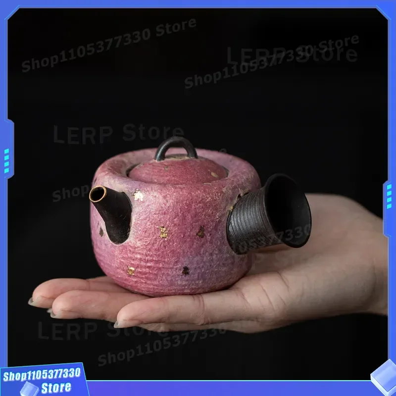 Retro Ceramic Teapot with Ball Filter Single Pot Anti Scalding Handle Round Side Hole Brewing Tea Set Gift Box for Home