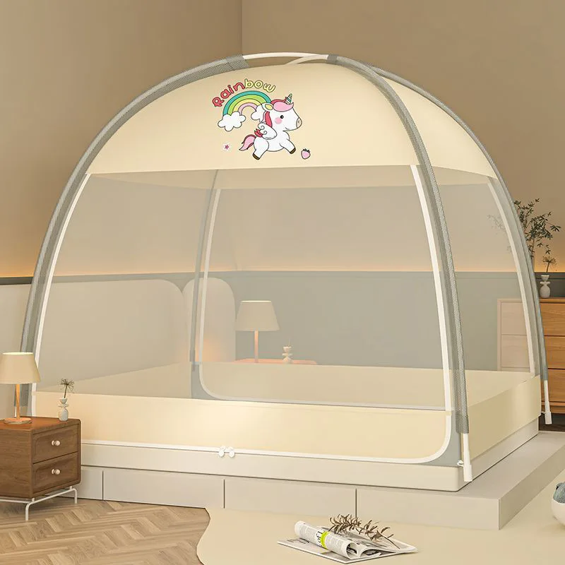 2026 New U-Shaped No Installation Needed Foldable Dense Mesh Tall Height Mosquito Net With Dustproof Cloth Yurt Style Bed Canopy