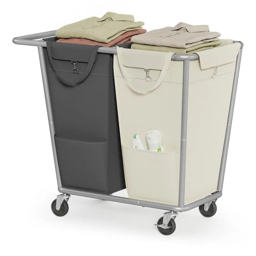 

Laundry Basket with Wheels, 2Section Laundry Sorter, 50.2 Gallons 190 L Rolling Hamper with Removable Bags, HeavyDuty Steel Fram