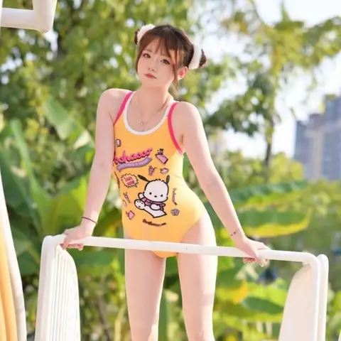 Hello Kitty baddräkt i ett stycke, sommar, kawaii, tecknad film, flickor, snabbtorkande strandbaddräkt, Pochacco, Y2K, söt, dambaddräkt, gåva 12 best sales Hello Kitty badkläder - №10