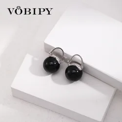 VOBIPY 925 Sterling Silver Earring Black Color Pearl Earring For Women Girl Wedding Party Gift Fashion Jewelry 14mm Shell Pearls