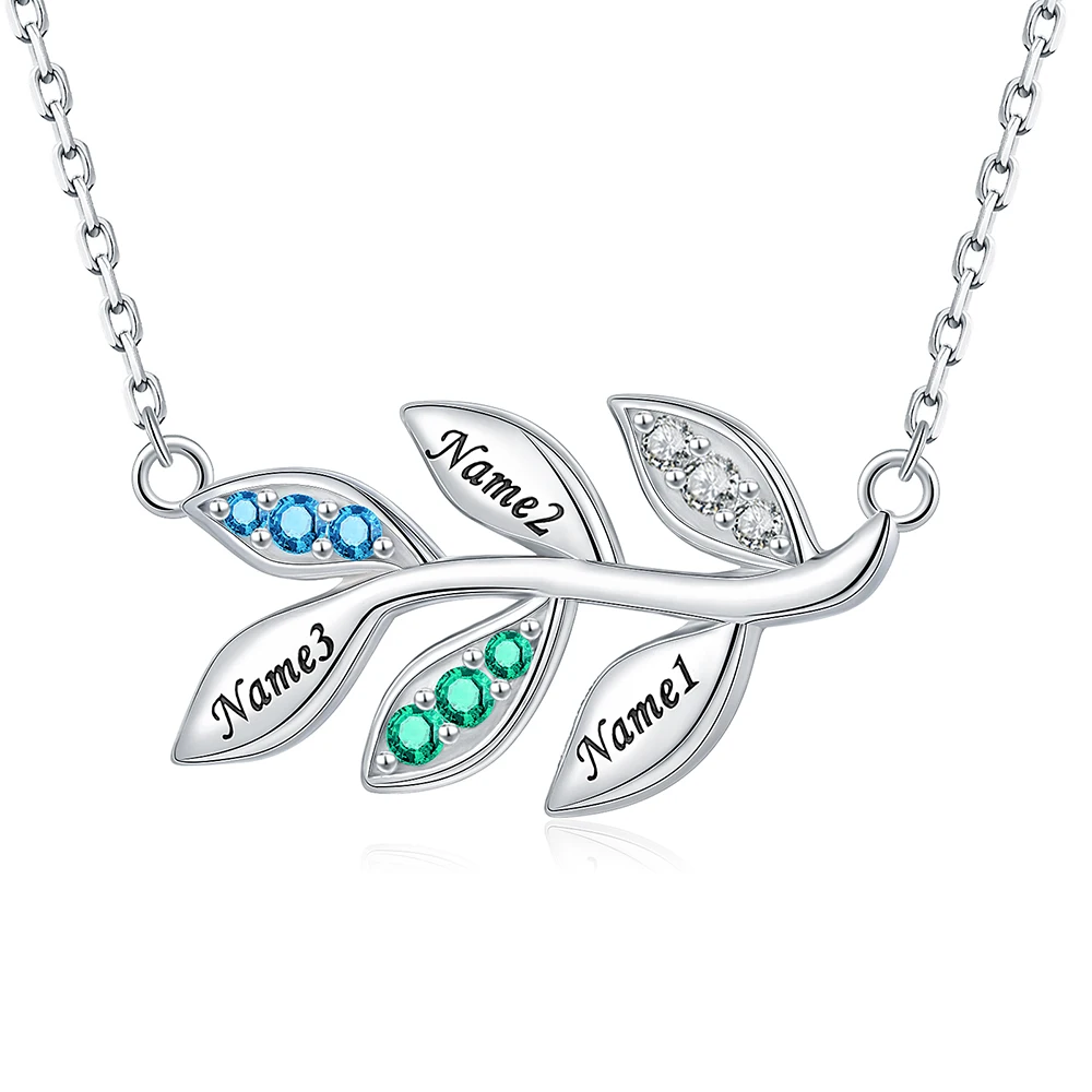 925 Sterling Silver Personalized Olive Leaf Necklace Customized Birthstone&Name Jewelry Birthday Gifts for Women Friend Daughter