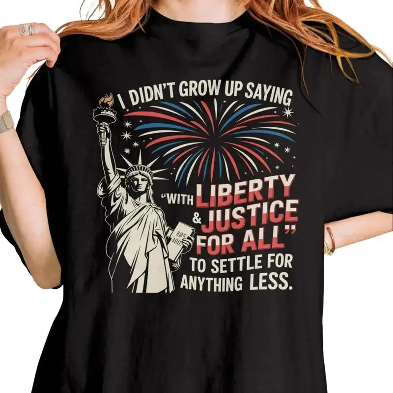

Unisex Patriotic Liberty T-Shirt | "Justice For All" Statue of Liberty Graphic Tee | 4th of July Freedom Day Gift Top