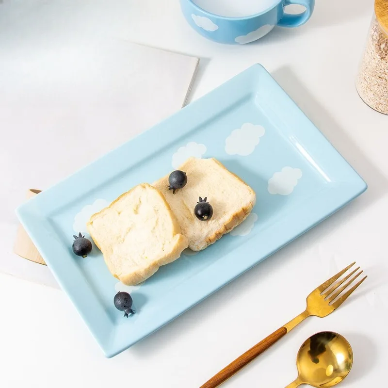 

Large ceramic plate, high-value tray, rectangular household high-end western food square plate