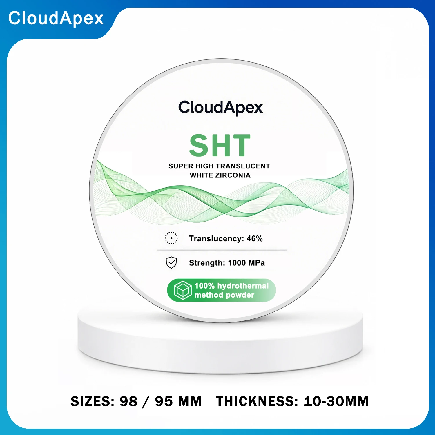 CloudApex 98/95mm SHT 1000MPa White Zirconia Block Anterior Coping Posterior Bridge Implant Full Arch CADCAM Milling Dental Lab