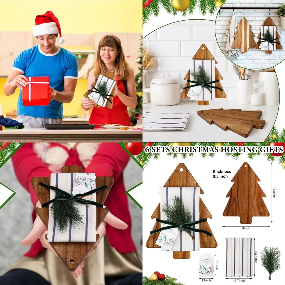 

Набор разделочных досок для рождественской елки из 6 предметов: доски из дерева акации, чайные полотенца, открытки, сосновые иглы для праздничных подарков