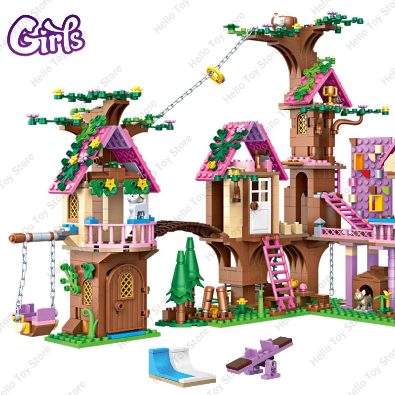 Casa de la Amistad clásica, ladrillos, casa en el árbol de verano, Villa, bloques de construcción, figuras de Castillo de princesa para niña, regalos de cumpleaños, juguetes para niños