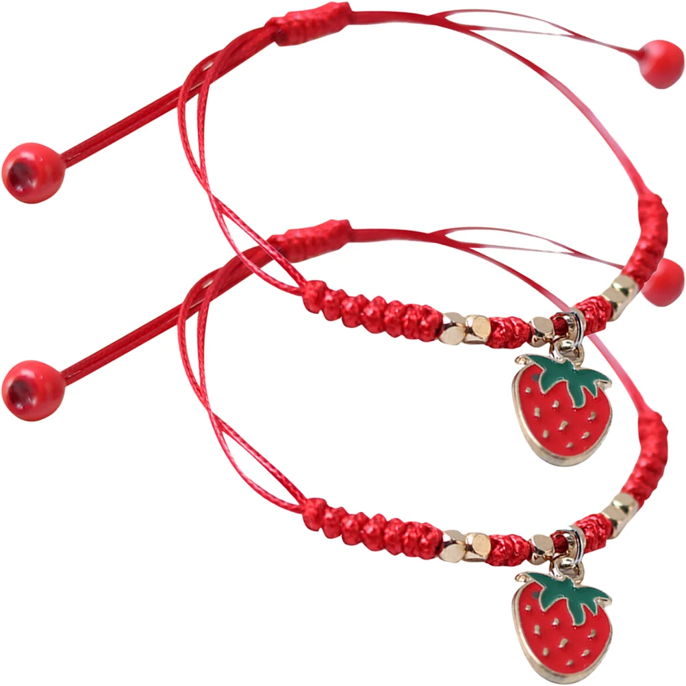 

2Pcs Strawberry Bracelet Braided Woven Fruit Accessories Rope Bracelets for Women Girls Adjustable Jewelry Gifts