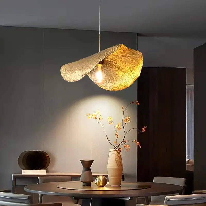 

Nordic Luxury Forging Brass Pendant Lights Dining Room Copper Leaf LED Chandelier Study Kitchen Hanging Lamps Home Decorative