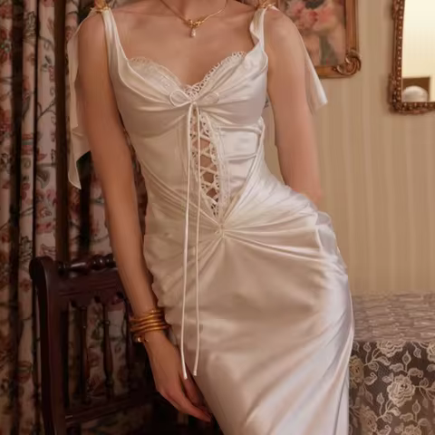 Women'S Satin Evening Dress Elegant Halter Sleeveless Formal Occasion Party Dress Floor-Length V Lead Dance Dress