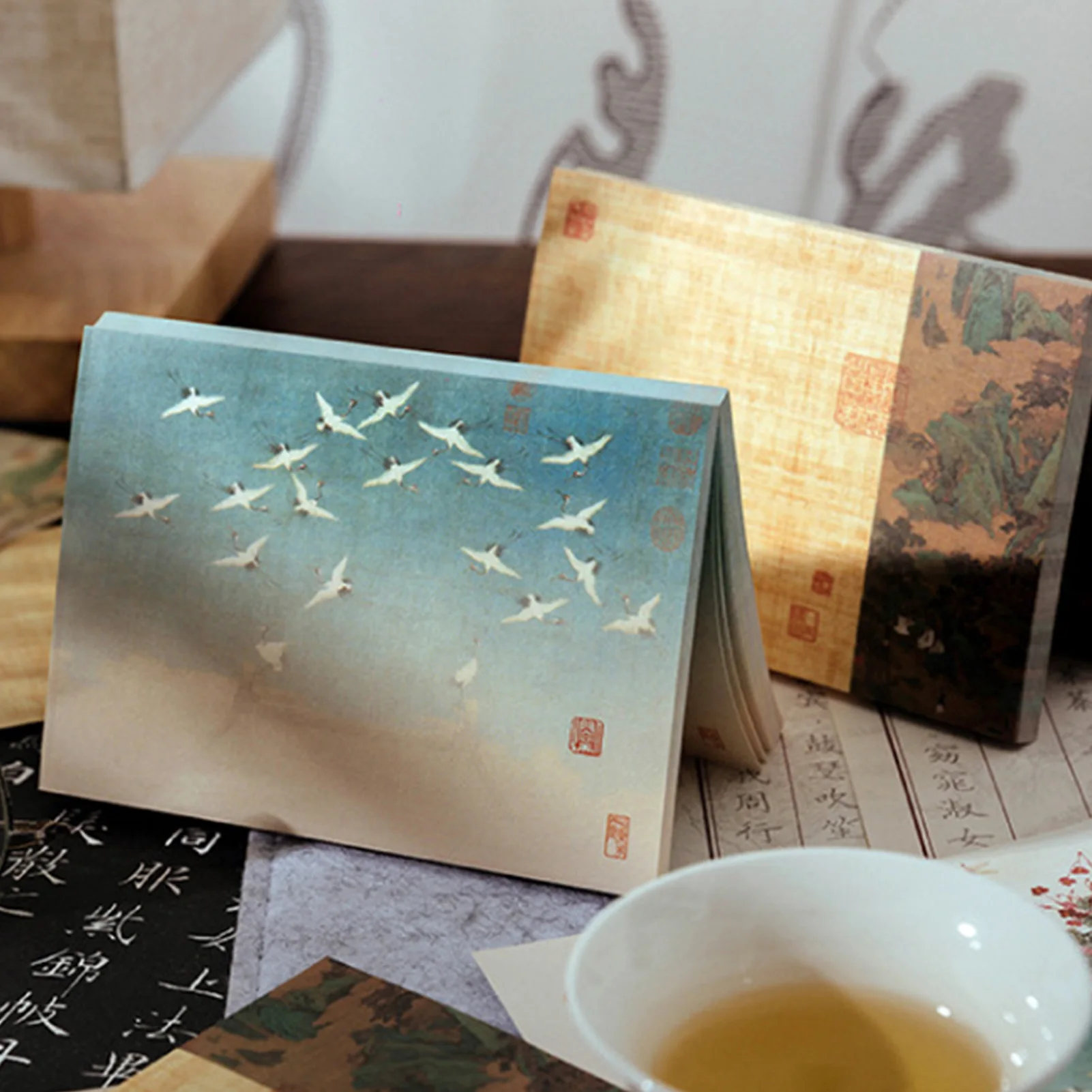 Notas de estilo de pintura china para decoración de diario, 80 hojas de notas de paisaje, arte Oriental, papel de decoración artesanal para notas de planificación