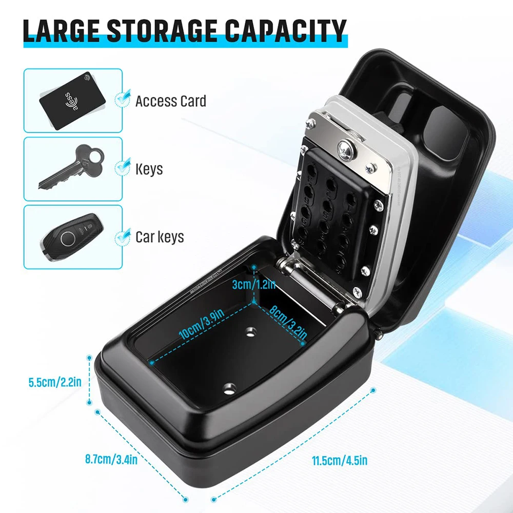 벽걸이 키 보관함, 안전 방수 도난 방지 키 박스, 콤비네이션 잠금 장치 포함, 12-디지털 암호, 사무실 가정 및 야외