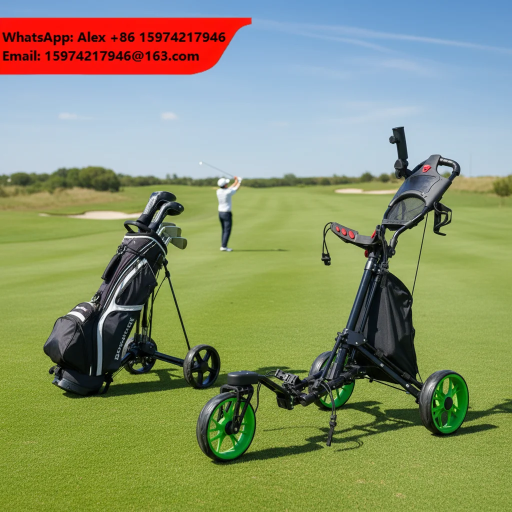 Custom Durable Lightweight Portable 3 Wheel 360 Rotating Front Wheel Aluminum Golf Cart Folding Push Trolley 20kg Load Capacity