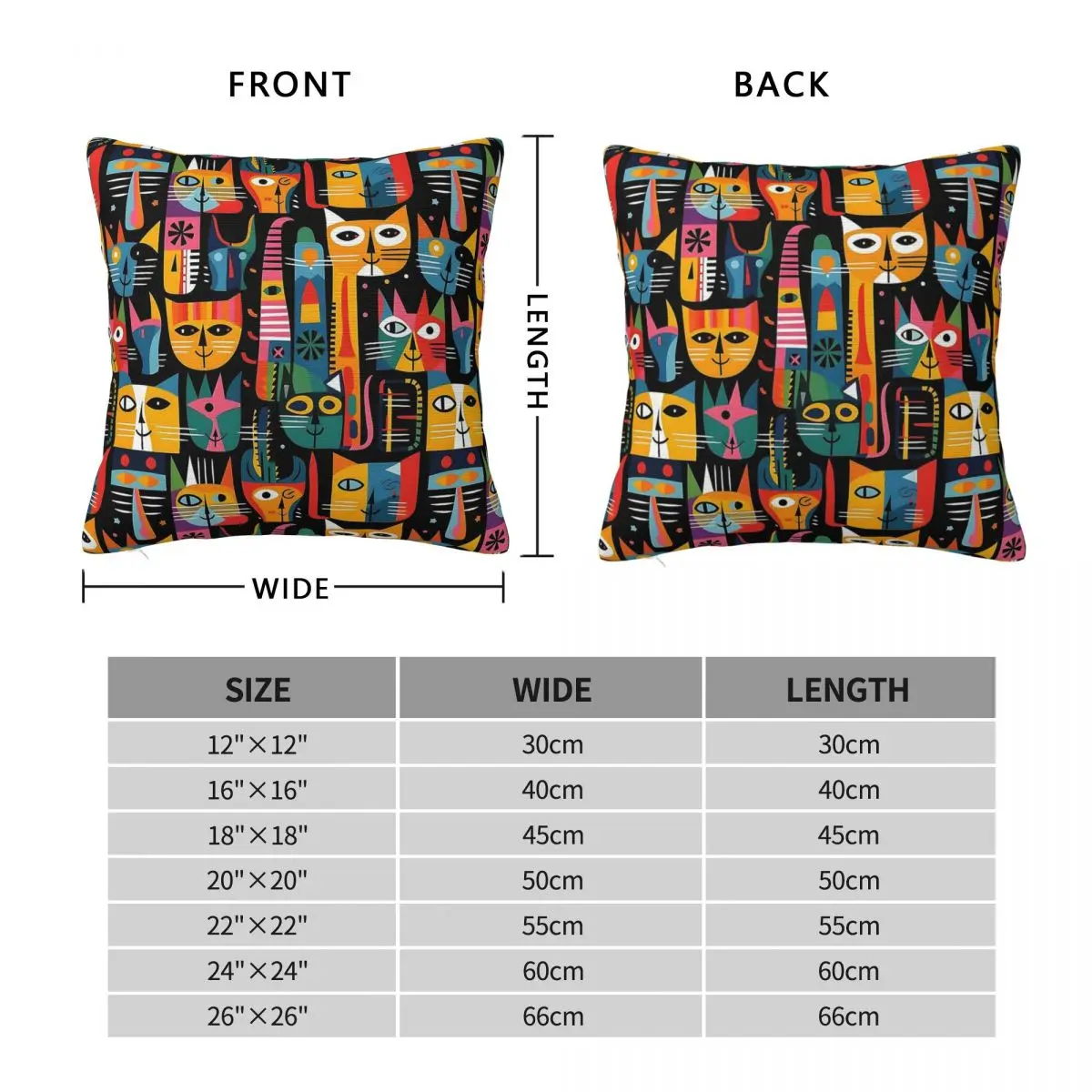 Colorful Picasso Cats Square Pillowcase Polyester Linen Velvet Pattern Zip Decor Bed Cushion Cover 45x45