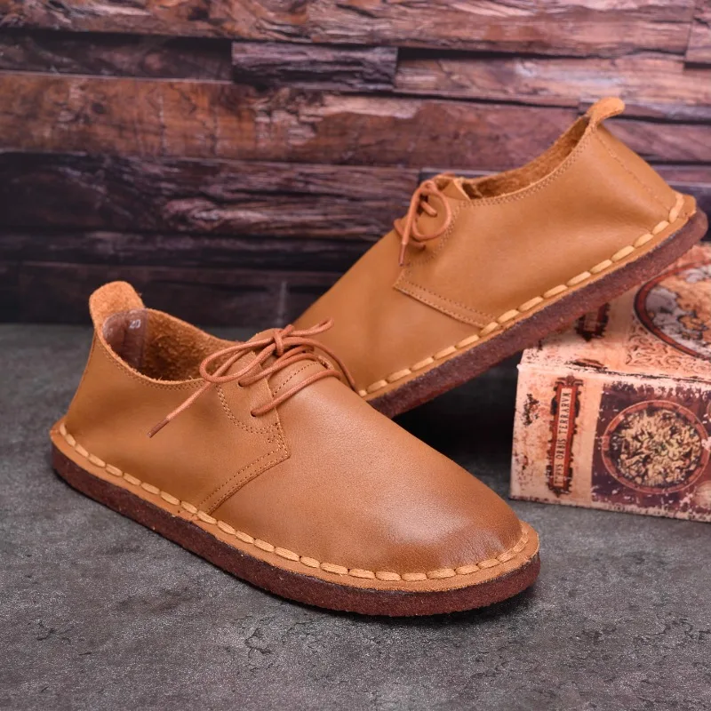 Handmade Cowhide Men Shoes Genuine Leather Soft Sole Soft Surface Flats Comfortable Casual Big Toe Driving Shoes Mocasines