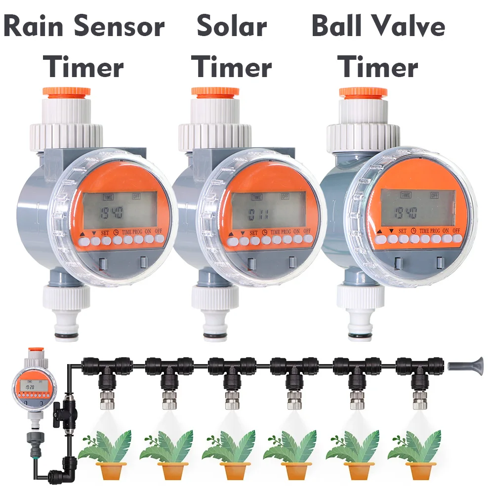 1 zestaw ogrodowy zawór kulowy LCD czujnik deszczu/zegar słoneczny automatyczne programowanie sterownik podlewania System nawadniania kropelkowego