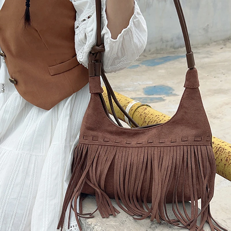 Shoulder Bag Vintage Woman Bags High-Capacity Western Cowboy Tassel Crossbody Bags Brown Bohemia Fashion High Quality Versatile