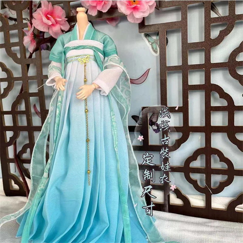 

Hanfu Ancient model Clothes1/6 Scale Female Long coat suit DressPink red Blue green for 12inch Action Figure Toys